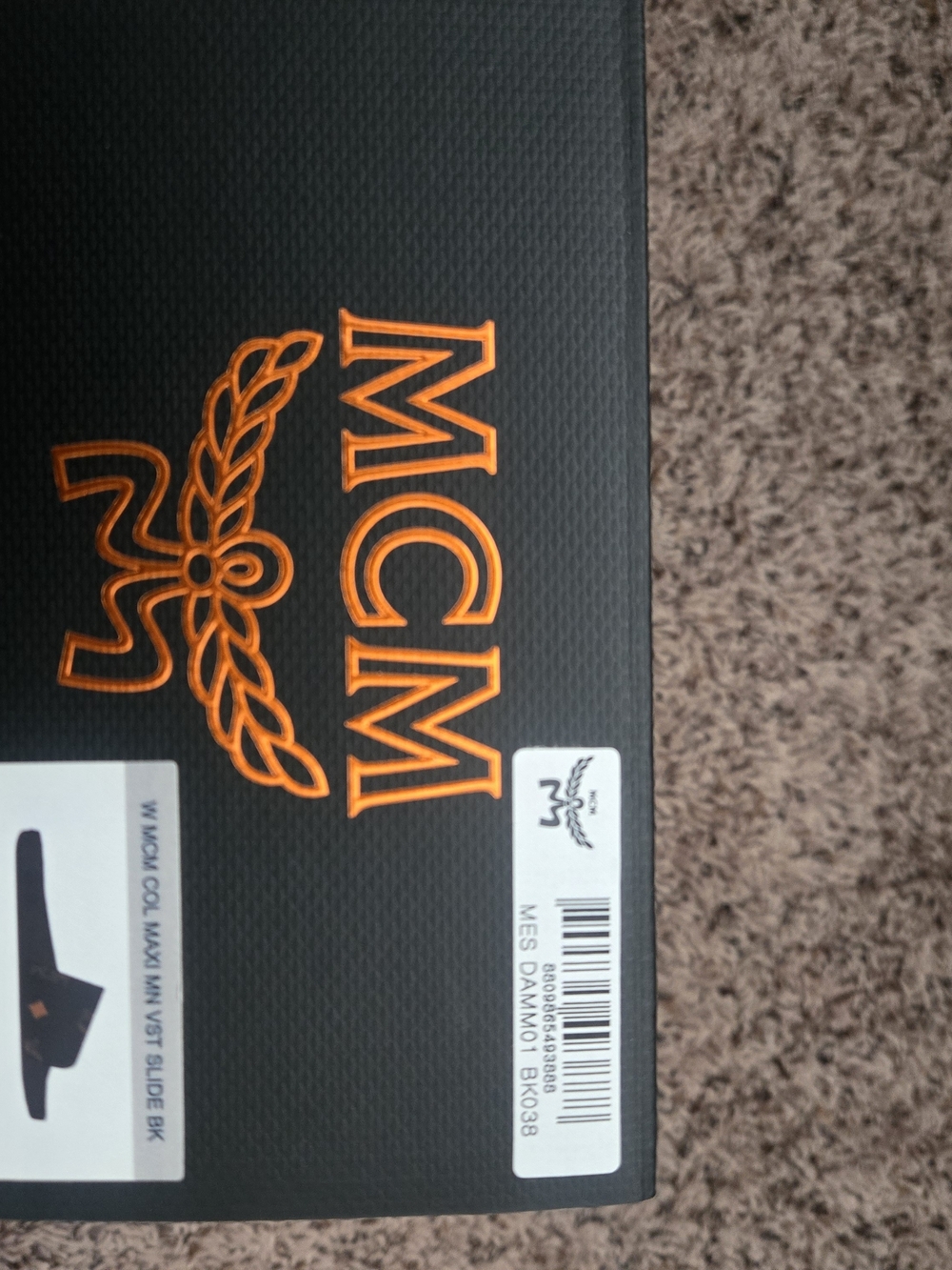 MCM Black & Orange Logo Slide Sandals - Picture 11 of 13